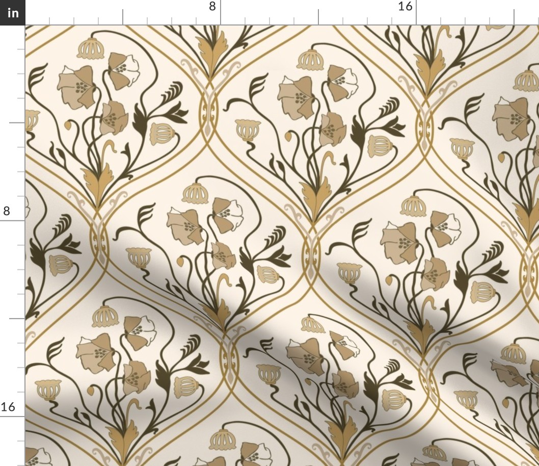 Art Nouveau Poppies-Brown and Beige-Smaller