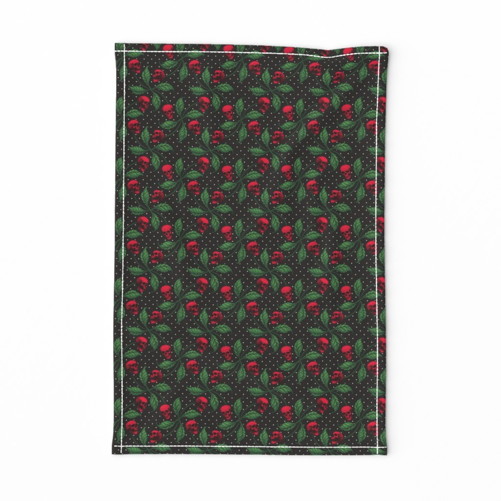 ★ ROCKABILLY CHERRY SKULL AND POLKA DOTS ★ Red + Classic Green - Medium Scale / Collection : Cherry Skull - Rock 'n' Roll Old School Tattoo Prints