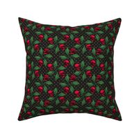 ★ ROCKABILLY CHERRY SKULL AND POLKA DOTS ★ Red + Classic Green - Medium Scale / Collection : Cherry Skull - Rock 'n' Roll Old School Tattoo Prints