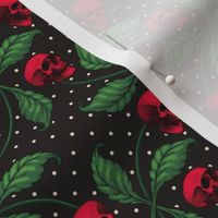 ★ ROCKABILLY CHERRY SKULL AND POLKA DOTS ★ Red + Classic Green - Medium Scale / Collection : Cherry Skull - Rock 'n' Roll Old School Tattoo Prints