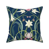 Art Nouveau lilies XL 24 in custom navy green by Pippa Shaw