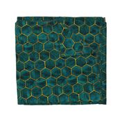 Malachite Green Ink Hexagons with Textured Yellow Gold Oultines 