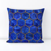 Cobalt Ink Hexagons with Textured Yellow Gold Oultines 