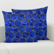 Cobalt Ink Hexagons with Textured Yellow Gold Oultines 