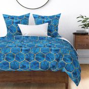 Oversized Ocean Blue Watercolor Hexagon Tiles