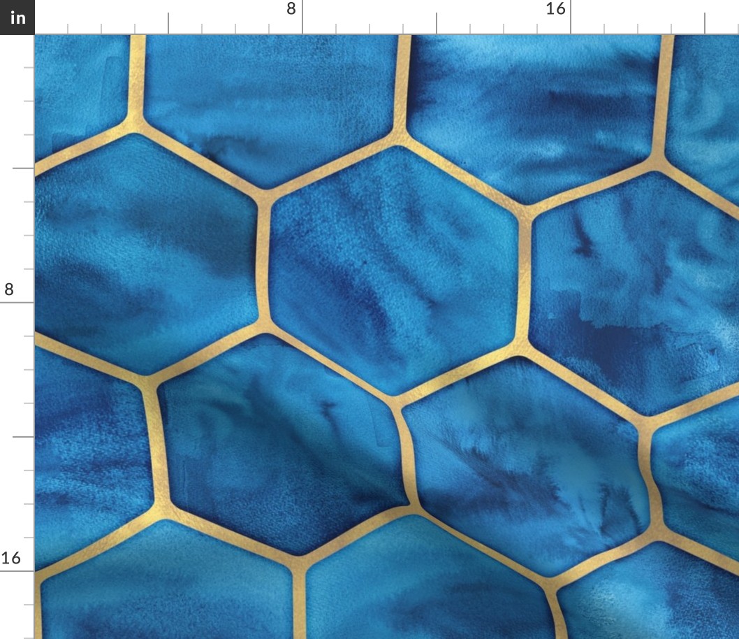Oversized Ocean Blue Watercolor Hexagon Tiles