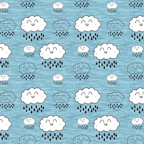 Cute Happy Rain clouds on Heathered Teal