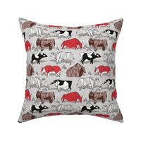 Small scale // Origami cattle friends // light grey texture background red brown grey black and white geometric ox bulls and cows 