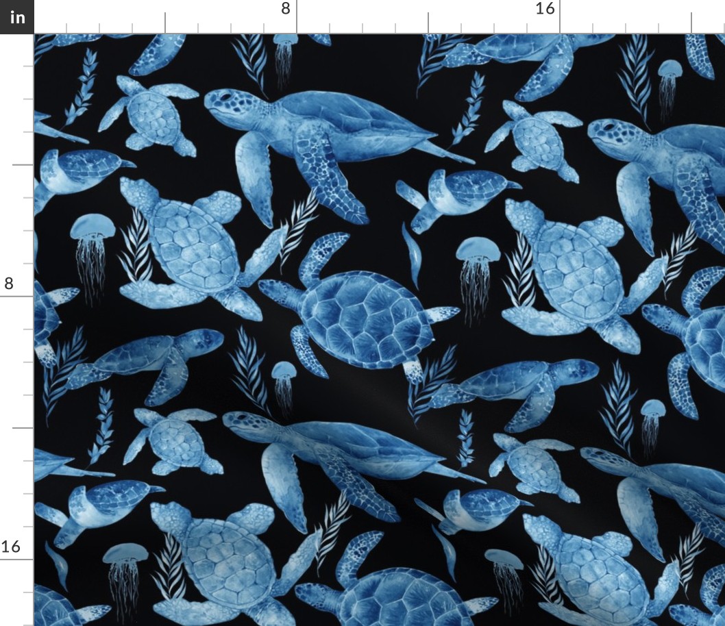 Sea Turtles blue on black