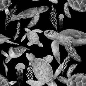 Sea Turtles Black and Gray