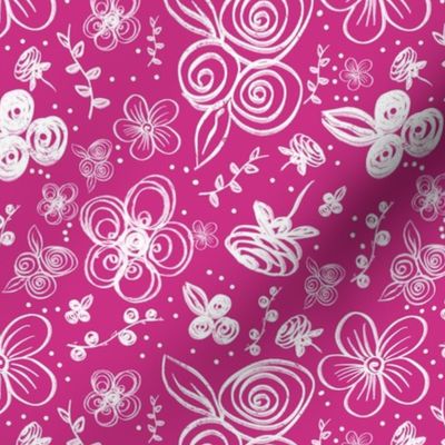 Flower Doodles All Day - Hot Pink Large Scale