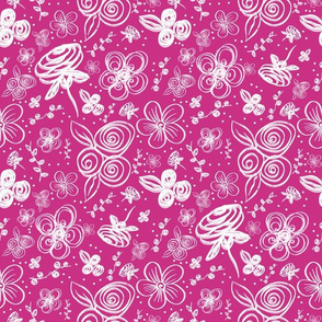 Flower Doodles All Day - Hot Pink Large Scale