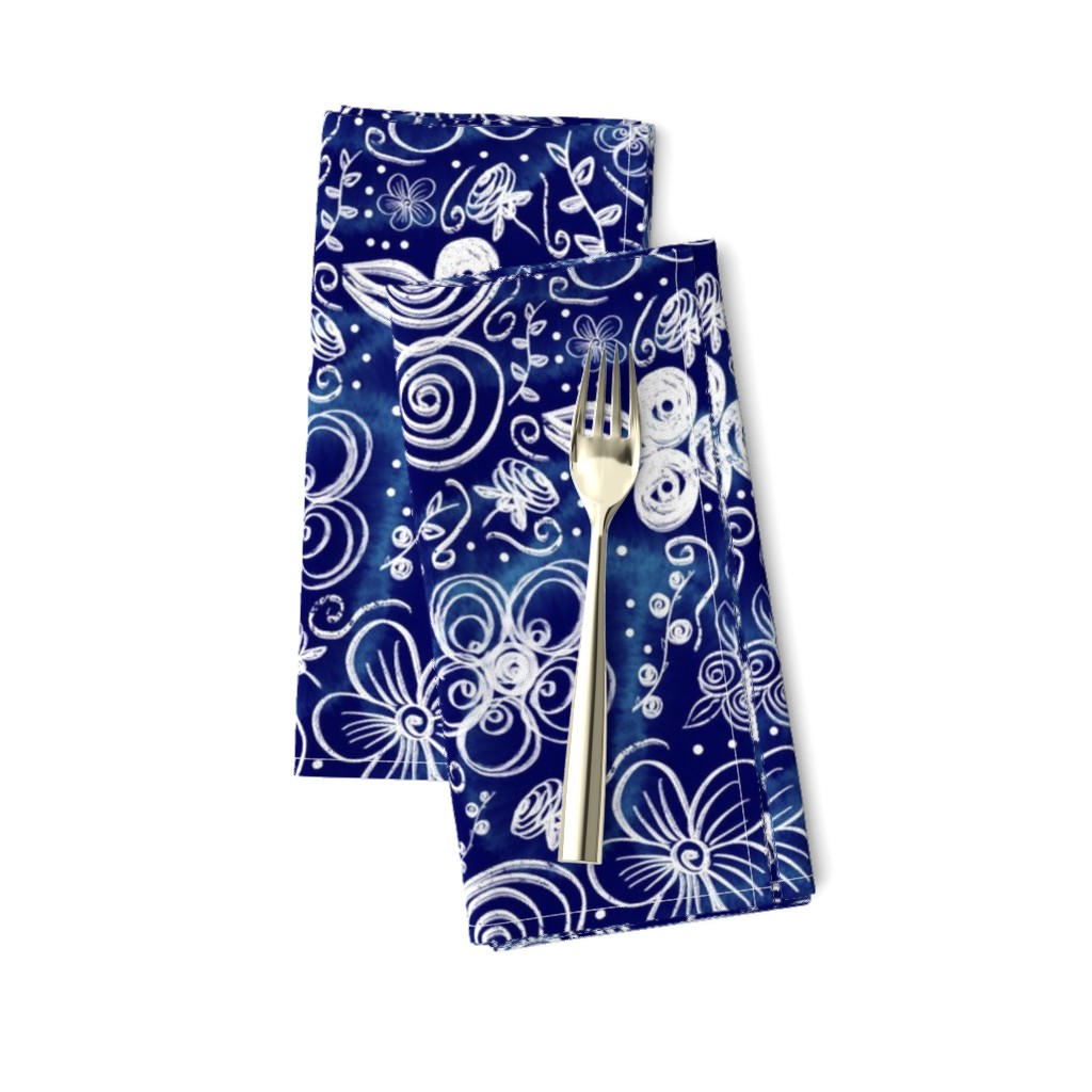 Flower Doodles All Day - Navy Blue Large Scale