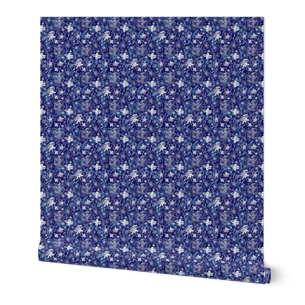 Flower Doodles All Day - Navy Blue Small Scale