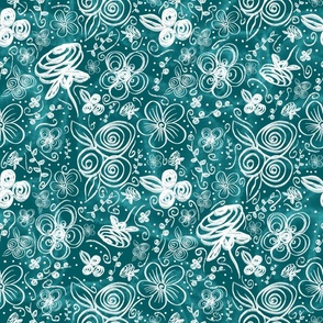 Flower Doodles All Day - Turquoise Large Scale