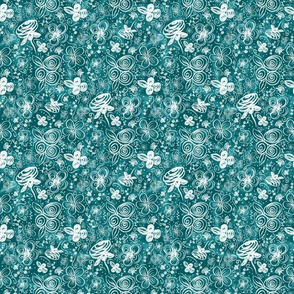 Flower Doodles All Day - Turquoise Small Scale