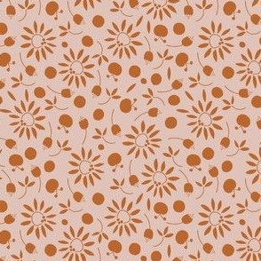 copper red and nude folk flat floral - small scale