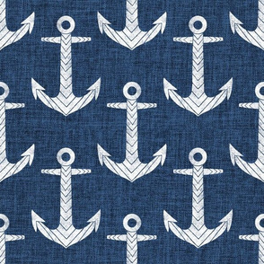 Chevron Anchor Blue Linen