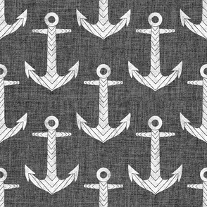 Chevron Anchor Charcoal Linen