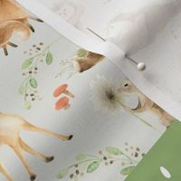 Forest Friends Patchwork Cheater Quilt- Brown Green & Gray, Gender Neutral Woodland Animal Blanket, quilt A