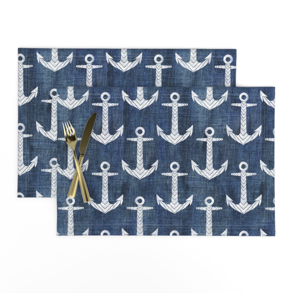 Chevron Anchor preppy navy blue denim