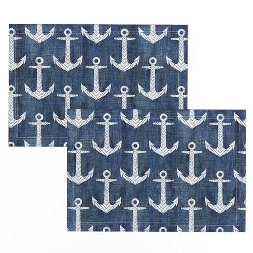 Chevron Anchor preppy navy blue denim