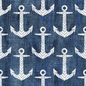 Chevron Anchor preppy navy blue denim