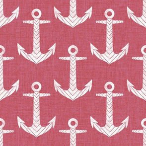 Chevron Anchor Hot Pink Linen