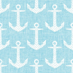 Chevron Anchor Light Blue Linen