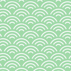 Seigaiha - Japanese style fabric in trendy 2021 colors - Green Ash and White - medium scale