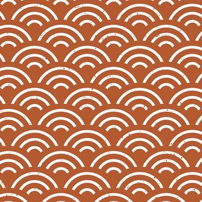 Seigaiha - Japanese style fabric in trendy 2021 colors - Rust and White - medium scale