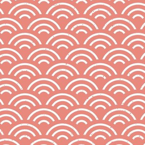 Seigaiha - Japanese style fabric in trendy 2021 colors - Burnt Coral and White - medium scale