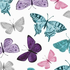 Watercolor Butterfly Toss in Pink, Purple, and Turquoise