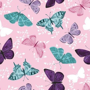 Pink Butterfly Floral Watercolor