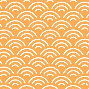 Seigaiha - Japanese style fabric in trendy 2021 colors - Marigold and White - medium scale