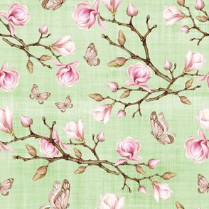 blossom butterfly green linen