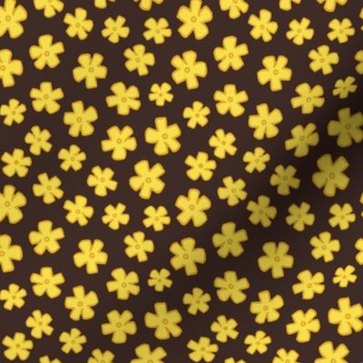 Spring flowers - illuminating yellow on dark oak