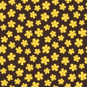 Spring flowers - illuminating yellow on dark oak