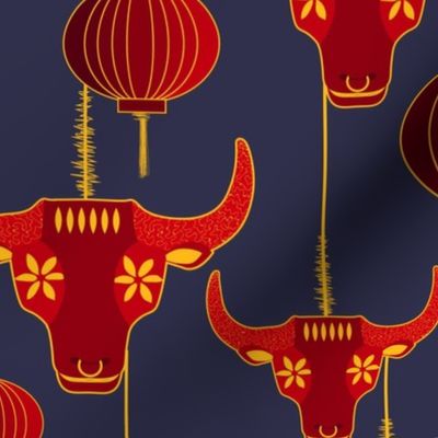 Year of the Ox and Lantern in Red Gold 