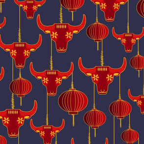 Year of the Ox and Lantern in Red Gold 