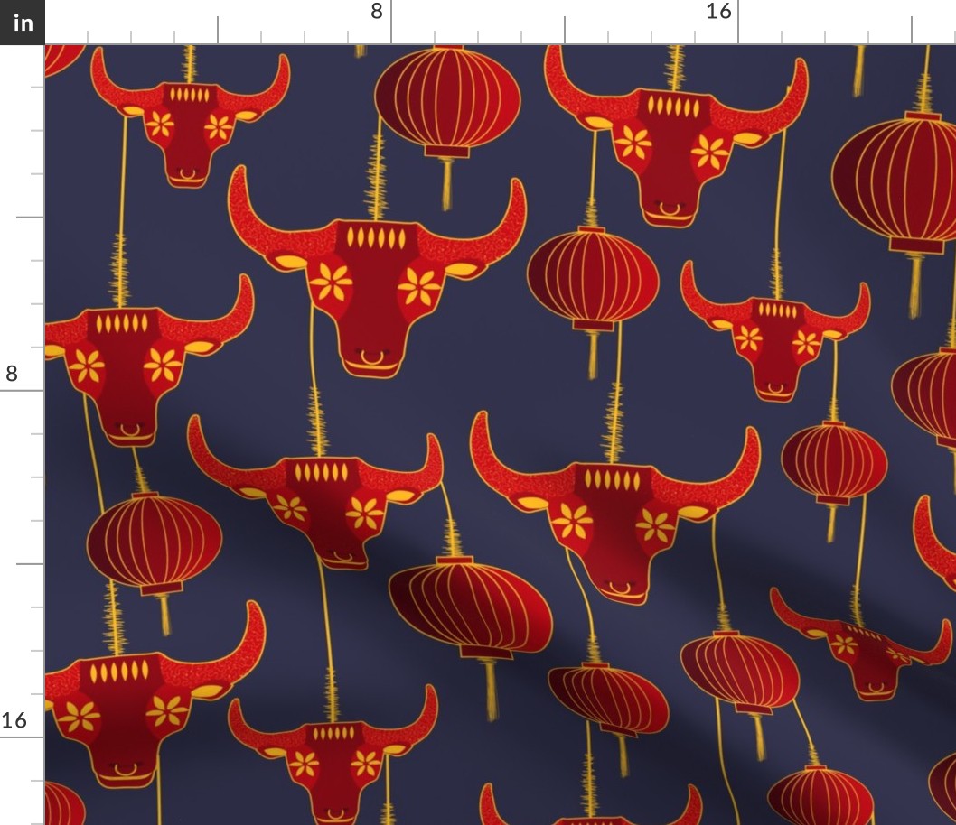 Year of the Ox and Lantern in Red Gold 