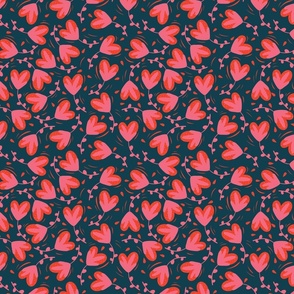 Bloom Retro Folk Flowers Navy Red Pink