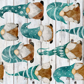 Teal Gnomes on Shiplap Rotated - large scale