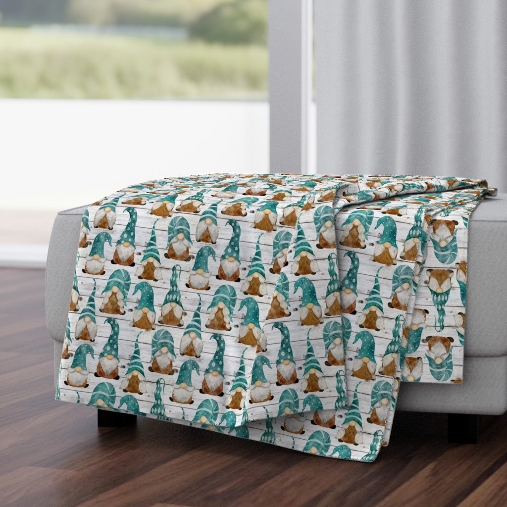 Teal Gnomes on Shiplap - small scale