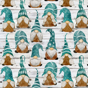 Teal Gnomes on Shiplap - medium scale