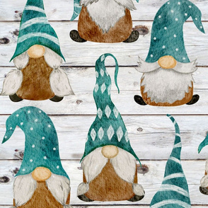 Teal Gnomes on Shiplap - large scale