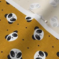 (small scale) pandas and polka dots - mustard - LAD21