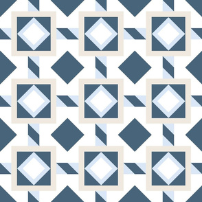 Solid Geometrics Quilt Block Look - Blue Greige White