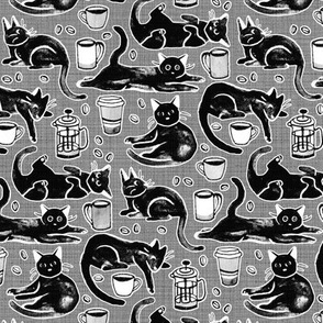 Monochrome Black Cats & Coffee - Medium Scale