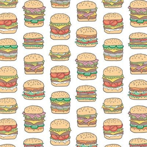 Hamburgers Junk Food Fast food on White Smaller 1,5 inch